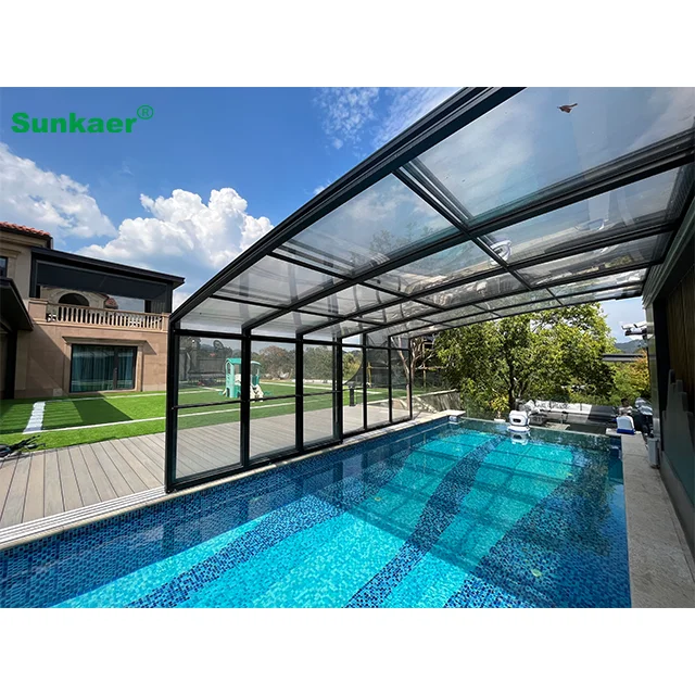 High Strength Customized Polycarbonate Swimming Pool Cover Retractable Enclosure UV/Rain/Snow Resistance Top Pool Cover