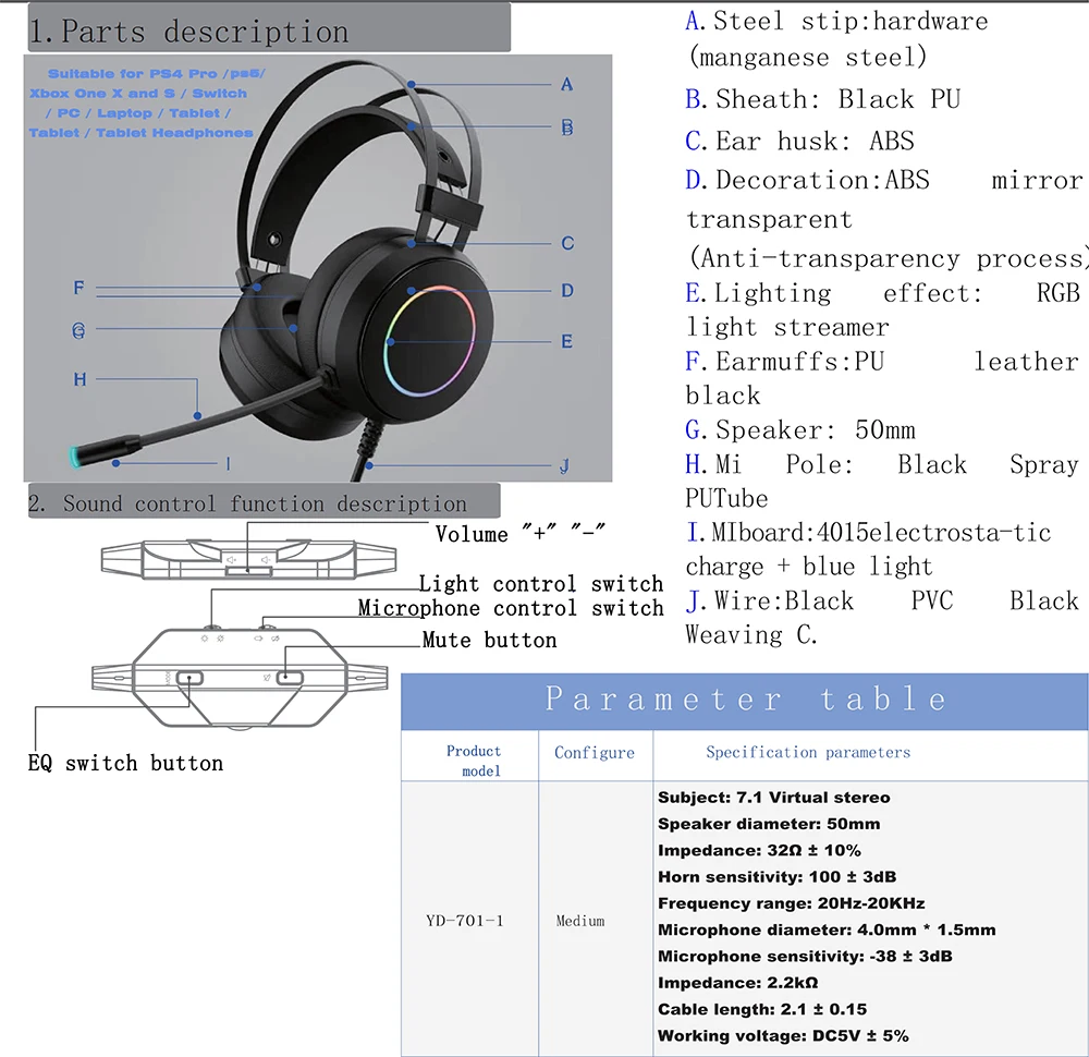 7.1 Virtual stereo RGB gaming headset noise reduction gaming headset with microphone production gaming headset
