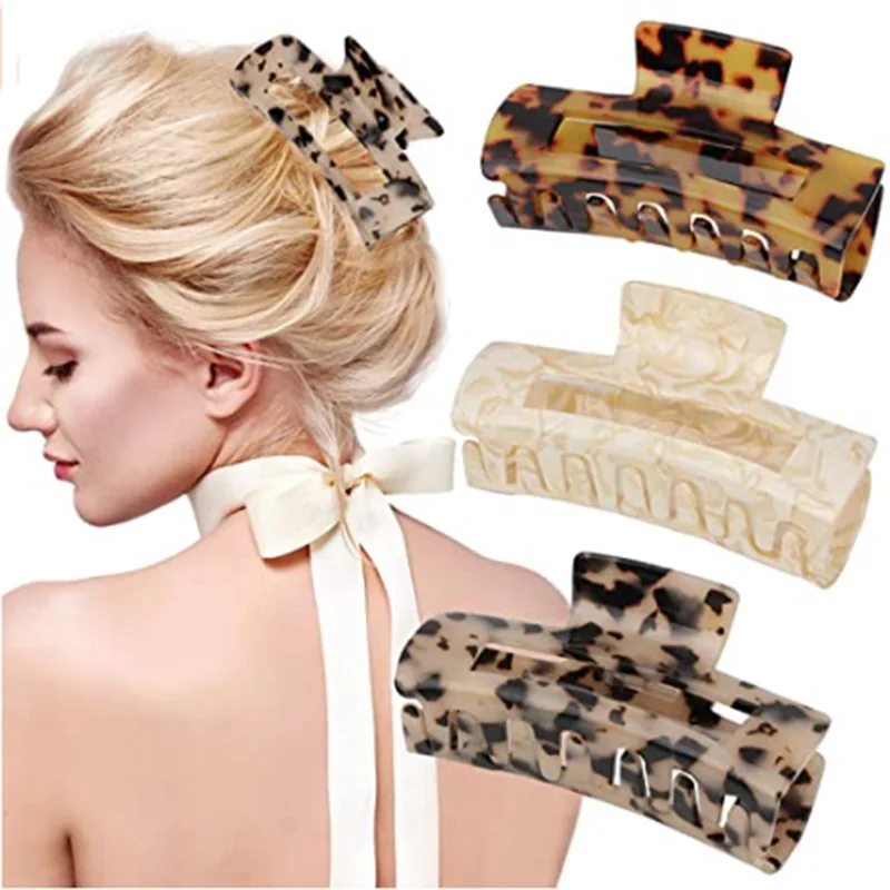 IFOND Wholesale Women Square Tortoise Acetate Non-Slip Clips Large Size Clamp Hair Clip Claw For Women