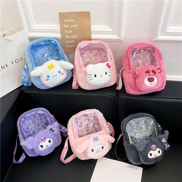 Wholesale Kuromi Strawberry Bear Cinnamon Transparent Doll PVC Transparent Bag Plush Bag Cute JK Style Girl Doll Backpack