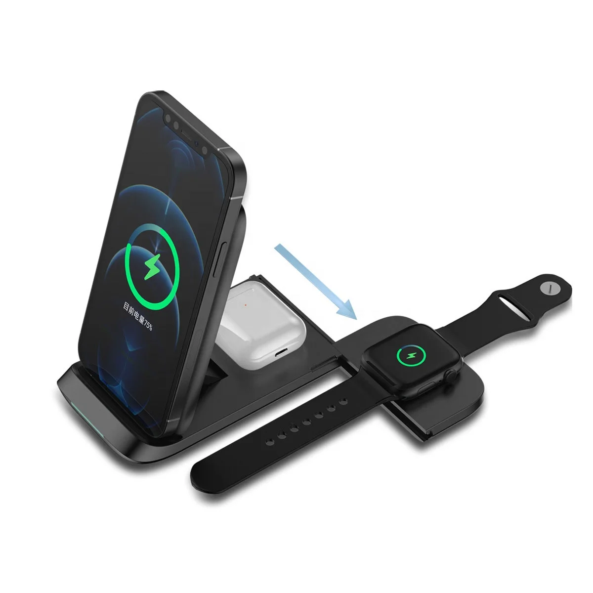 3 in 1 Magnetic Folding Mobile Phone Holder with New Wireless Charger Storage Holders & Racks