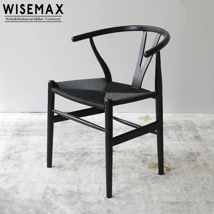 WISEMAX FURNITURE Solid Wood Restaurant Wooden Chair Woven Seat  Wishbone Dining Chair Modern