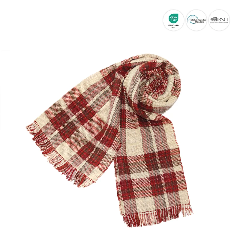 Fashion Long Plaid Winter Snow Man Christmas Acrylic Cashmere Knit Scarf Seamless Jacquard Scarves With Tassels
