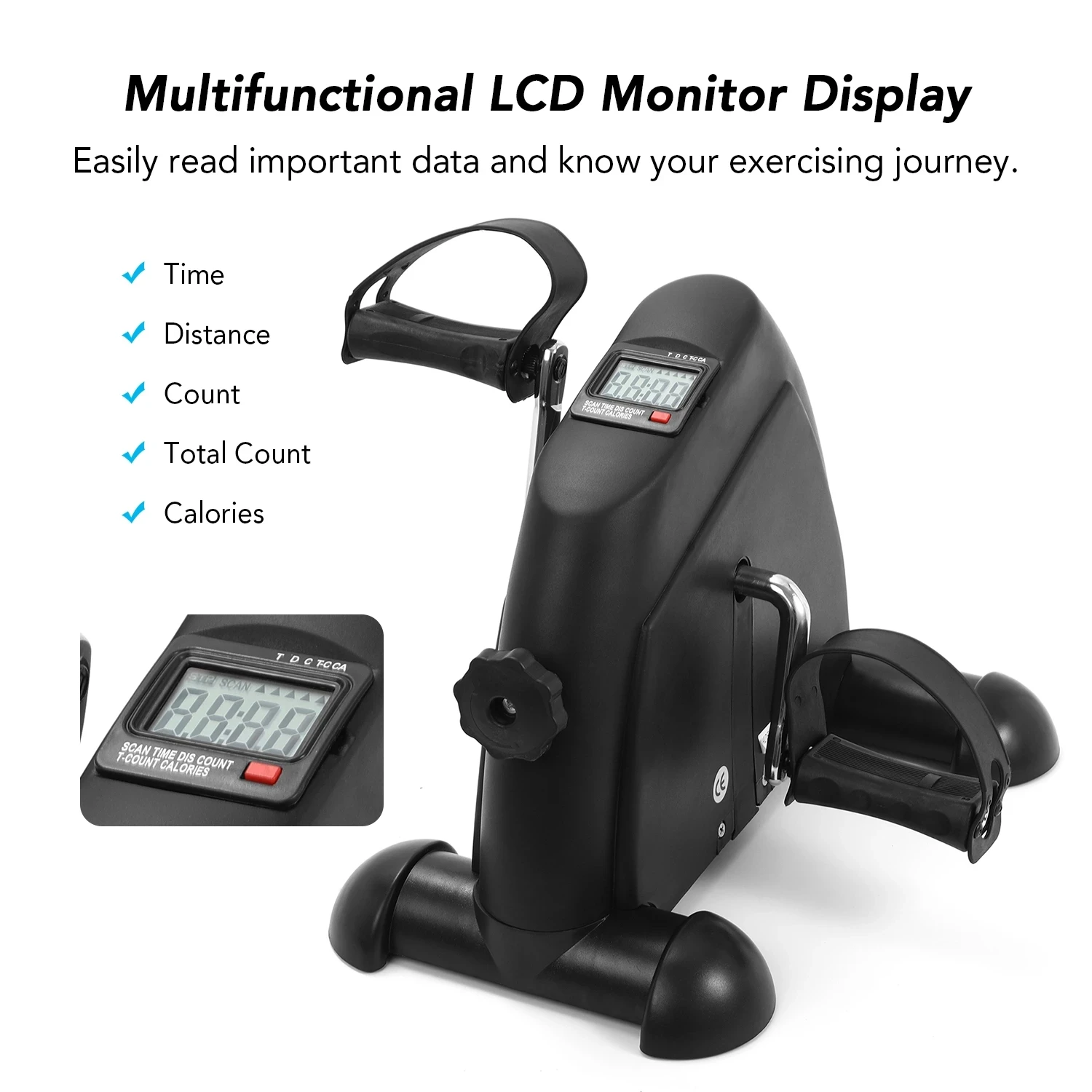 Mini Pedal Stepper Exercise Machine LCD Display Indoor Cycling Bike with Adjustable Resistance for Home Office Gym