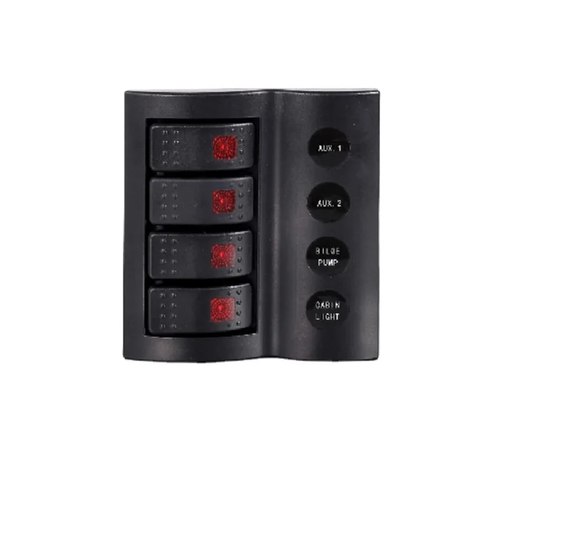 
MARINE BOAT SPLASHPROOF 4 GANG SWITCH PANEL LED ROCKER SWITCH CIRCUIT BREAKERS 