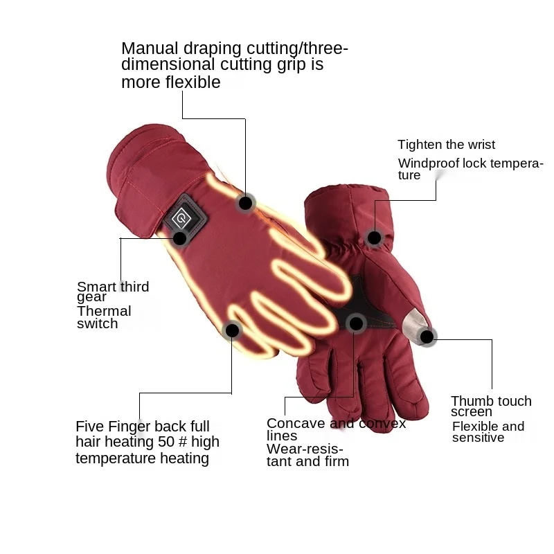 Женские открытые туфли Красного цвета, зарядку литиевого аккумулятора нагрева лыжные перчатки с электрическим подогревом обогревающие перчатки