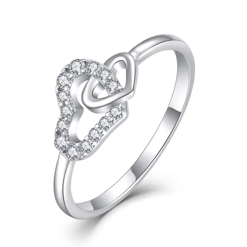 fine jewelry Fashion Finger engagement zirconia pair Ring Unique Double Hearts Knot 925 Sterling Silver Love wedding Rings