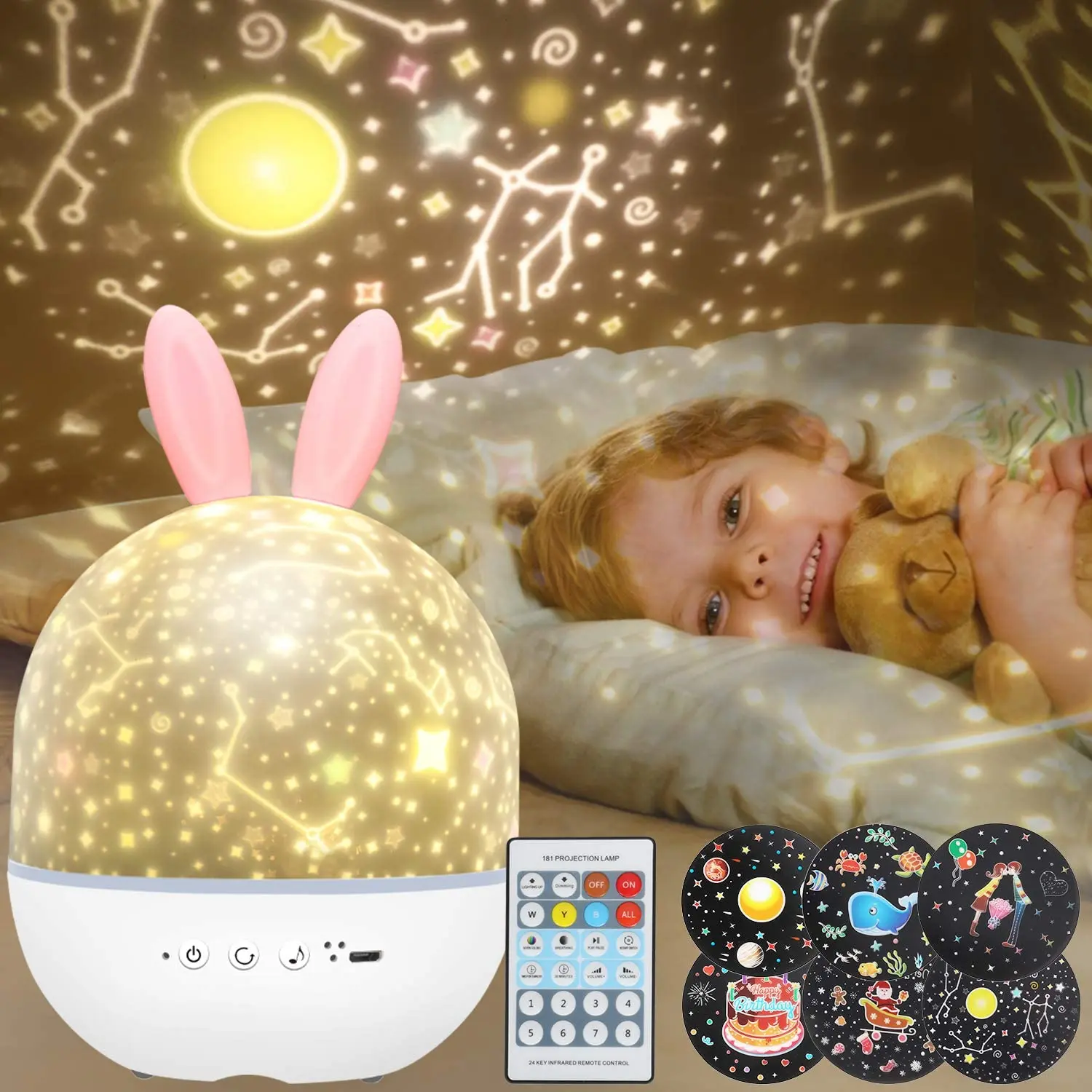 LED Star Projector Night Light Romantic Music Charging Rotating Projection Lamp for Home Party Decorate Baby Sleep