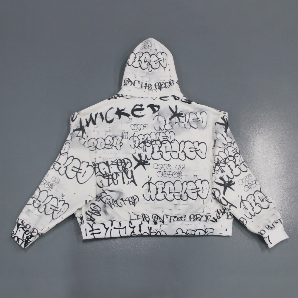 Custom Streetwear Heavyweight Vintage Washed Printed Drawing Hoodies Sweatpants Pants Set Mens Hoodie Manufacturers