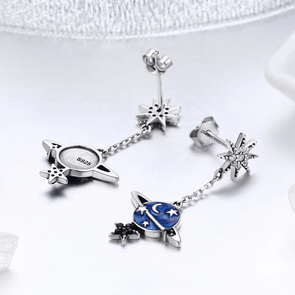 
Creative 925 Sterling Silver Drop Earrings Fashion Planet Earrings with CZ for Girls Jewelry 