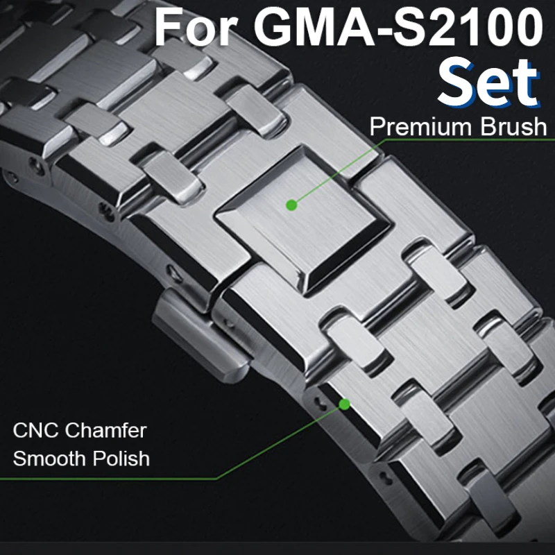 41mm Mini All Metal Mod Kit Watch Bezel Case with Screw Watch Band DIY Stainless Steel for Casioak GMAS2100 MOD