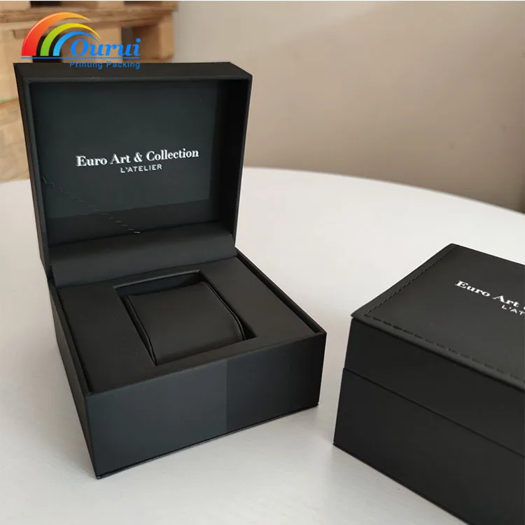 Factory sales cheap price LOW MOQ Customized print logo pu black leather any color available long watch box accept custom