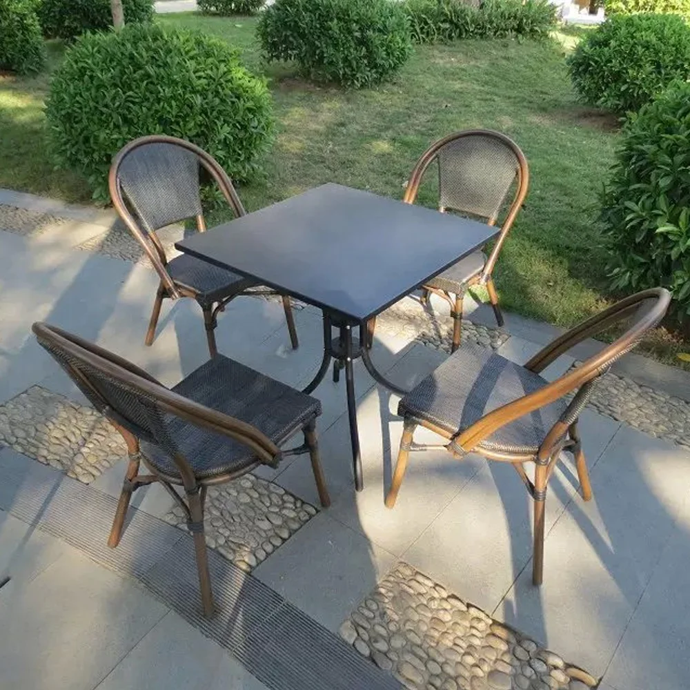 (SP-OC442) New Design 4 Seaters Dining Table Outdoor Garden Furniture Sets Rattan Chairs Patio