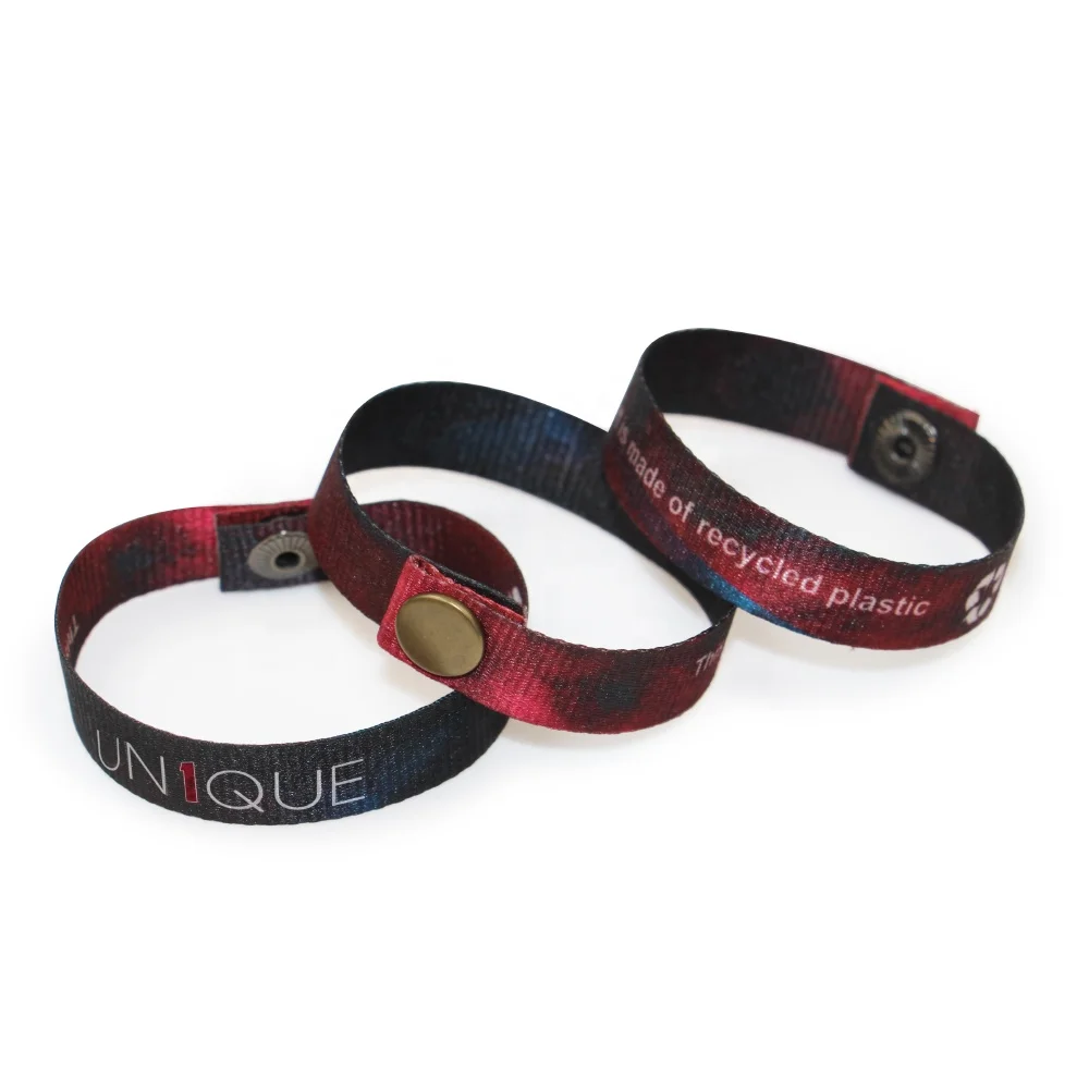 OEM recycled plastic fabric wristband with metal snap button