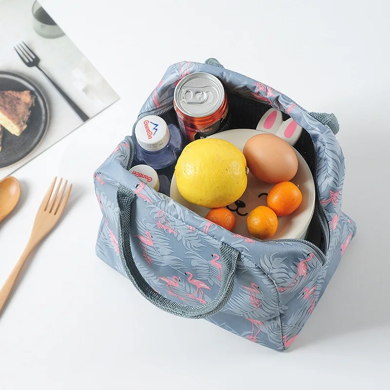 Factory direct selling aluminum foil thickened flamingo insulation lunch box bag to work with lunch portable bento bag