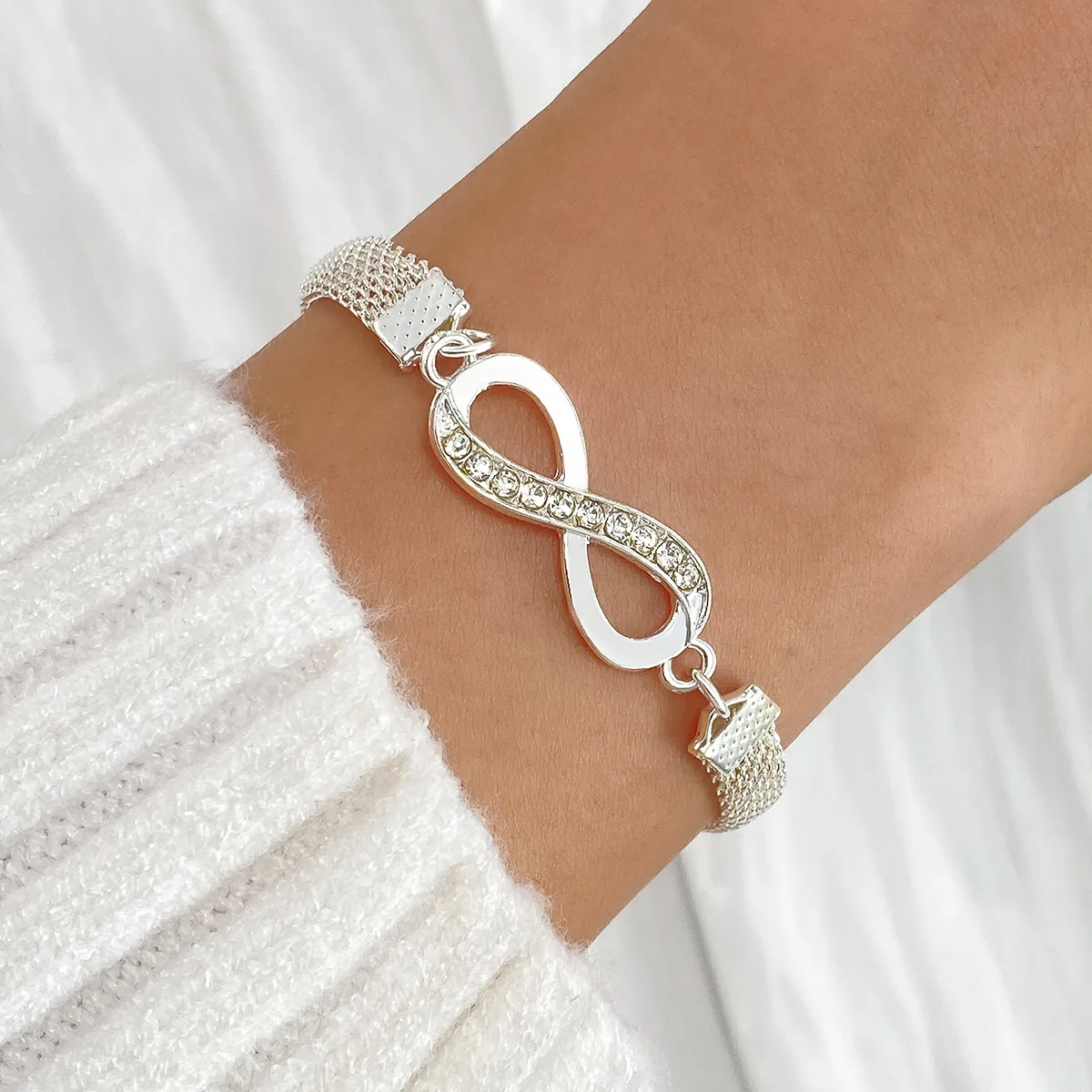 Fashion women silver gold diamond Love number 8 bracelet bangle set for women wholesale