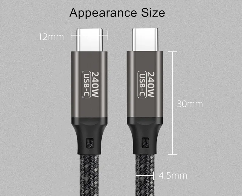 Custom Logo 2000mMb/s Transfer QC3.0 Adapter 5A Fast Charging Usb Type C Quick Charge C-C 240W Cable