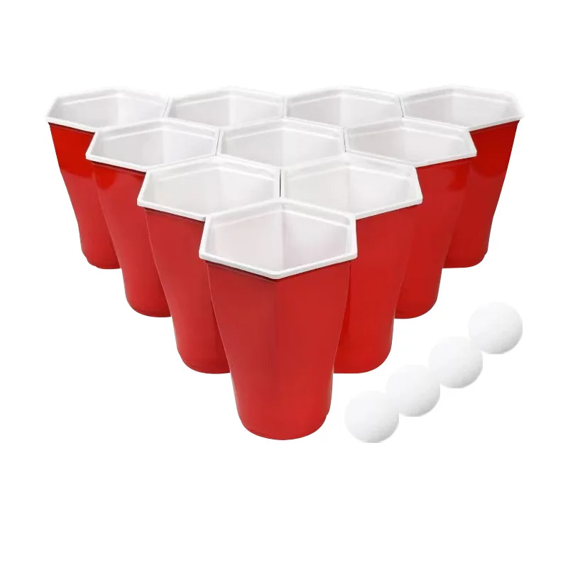 JIMI Custom 16oz Disposable Party Cups Beer Pong 50 pack Red PP Drinking Cups,Hexagonal Plastic Cup