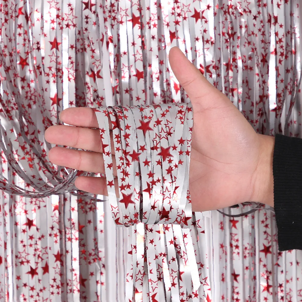 New star-shaped tassel rain curtain party decoration scene layout props American Independence Day five-pointed star rain curtain