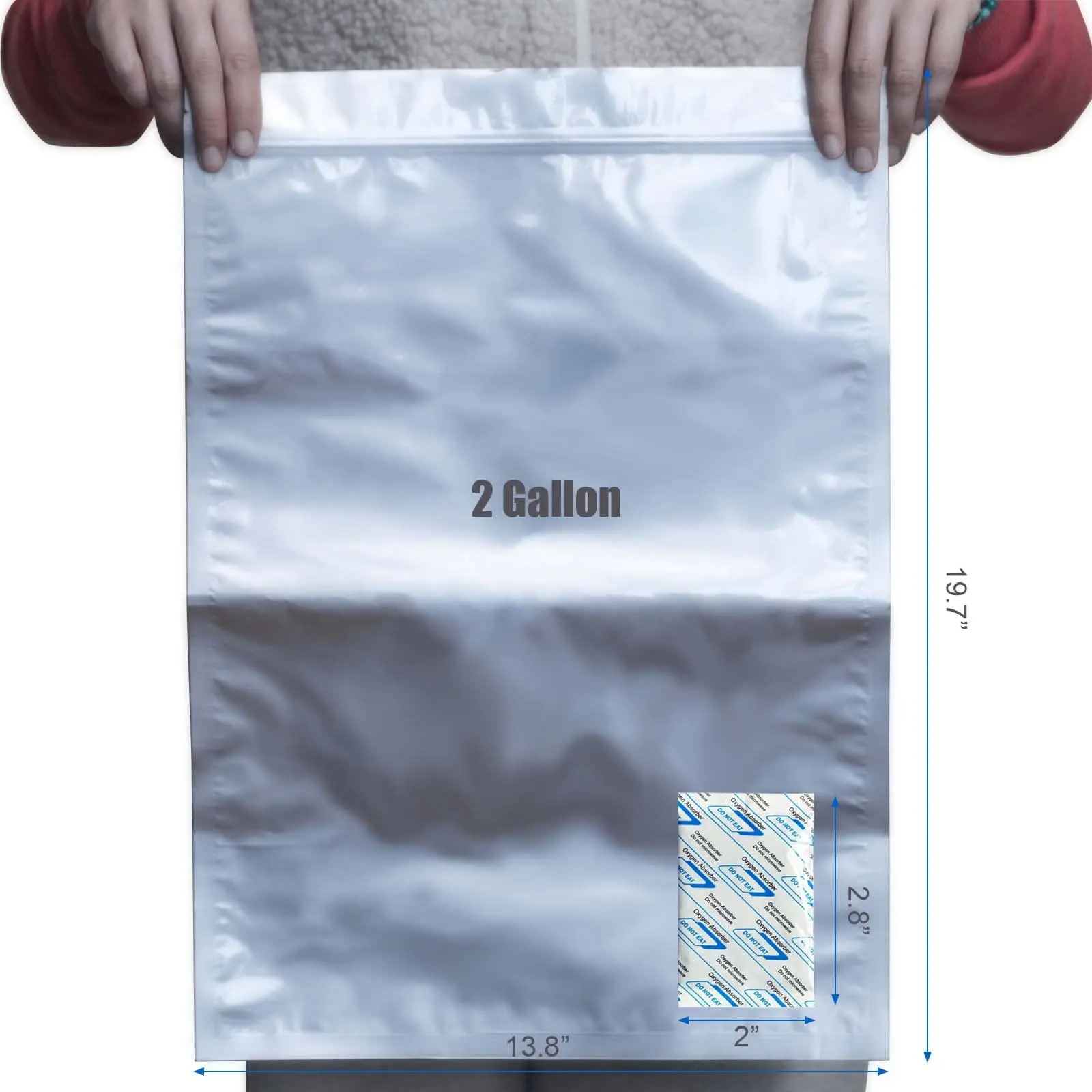 Large Mylar Bags for Food Storage 2 Gallon (5 mil) with Individually Sealed Oxygen Absorbers 1000cc to Extend Shelf Life.
