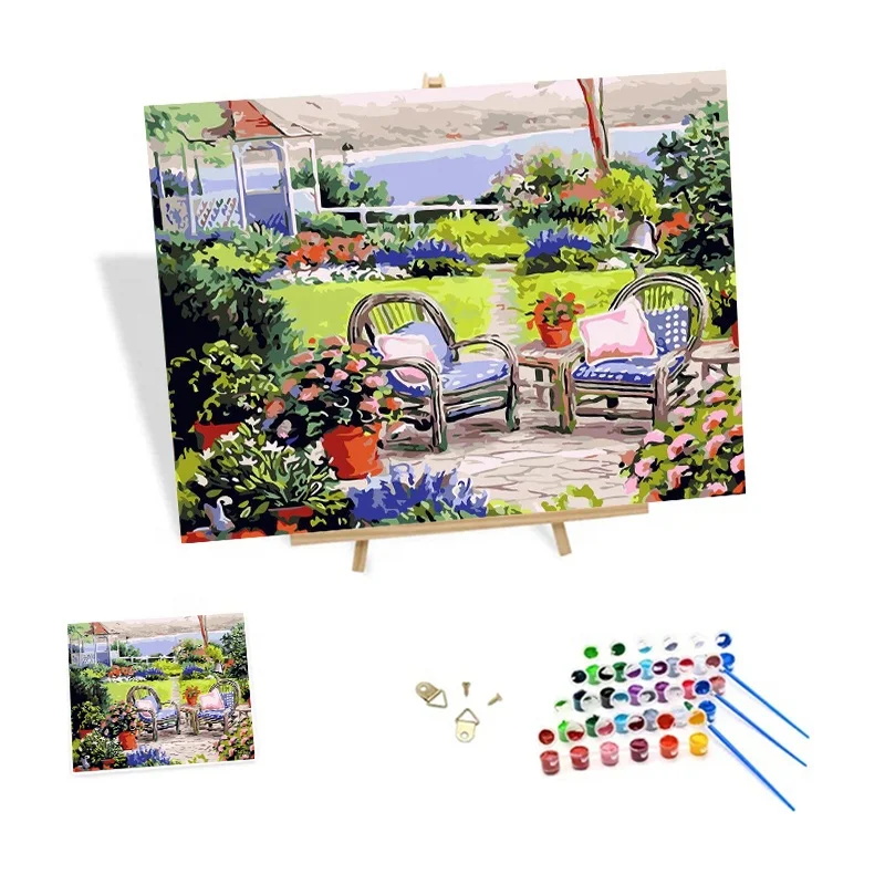 Custom Paint by Numbers Kit Seaside Garden View Painting by Numbers Art Oil Paintings