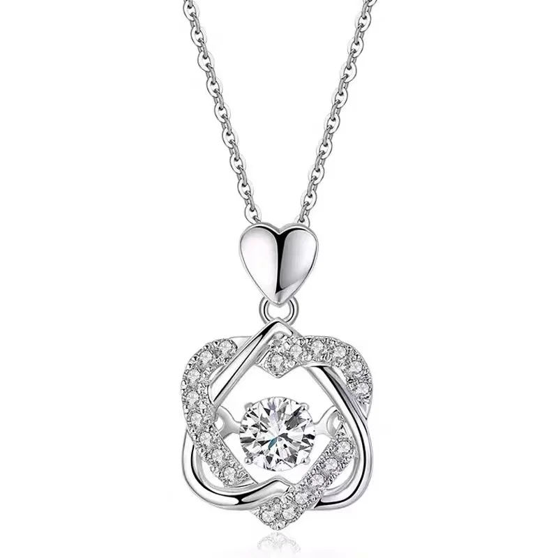S925 silver gold plated 0.4ct  heart-shaped moissanite dancing diamond pendant necklace