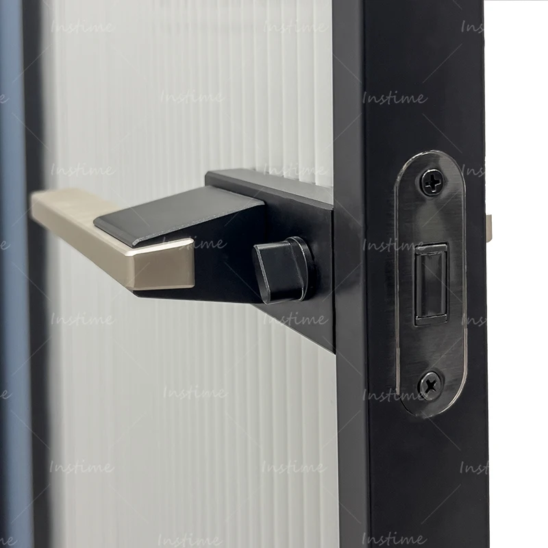 Instime Lifetime Warranty Hurricane Impact Black Glass Aluminum Profile Resistor Aluminum Entrance Casement Door For House