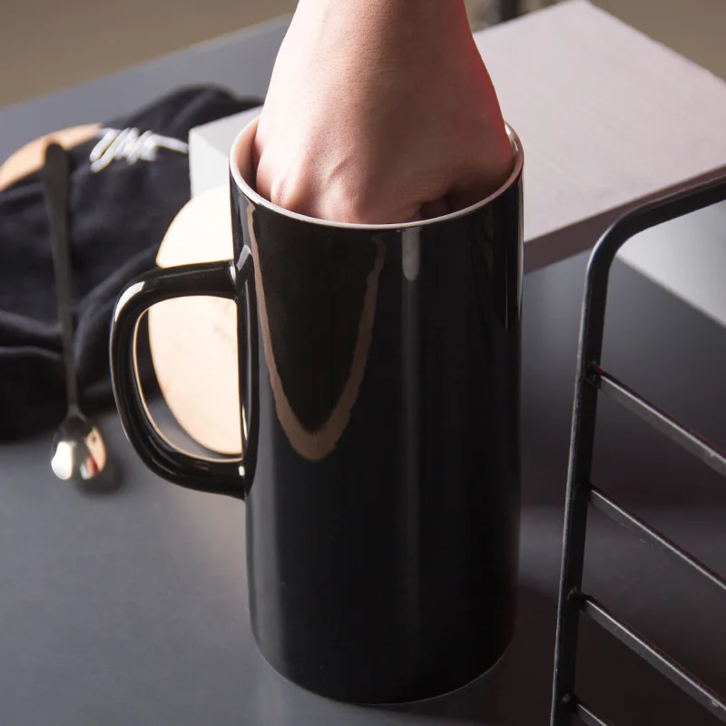 40oz Custom Logo Handmade Ceramic Coffee Mugs White Black Extra Large Size with Bamboo Lid and Spoon