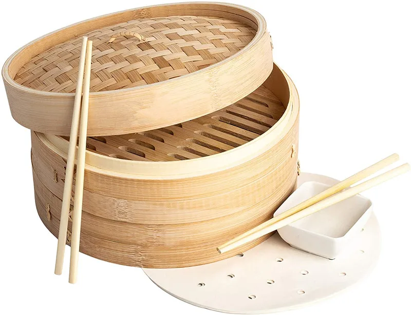 Home Natural Bamboo 10 inch Steamer Basket Food Steamer traditional Dumpling Steamer for vegetables meat