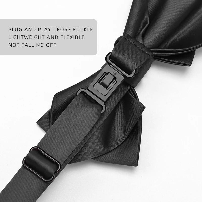 Male Wedding Party Solid Design Pre-tied Adjustable Strap Black Bow Tie