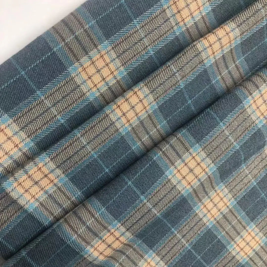 All season 2%spandex  98%polyester  plaid  lightweight blue check spandex suit fabric
