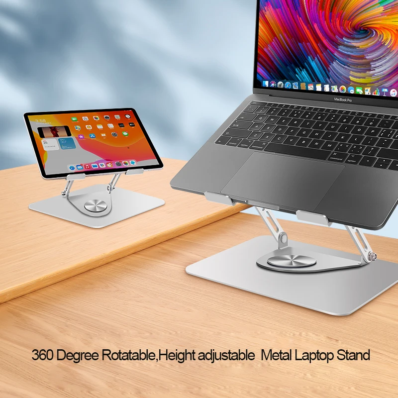 360 rotating swivel laptop stand for standing work multi-angle height ventilated laptop riser adjustable laptop stand