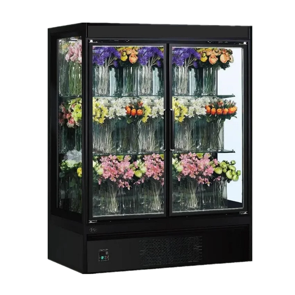 Three doors chiller fan cooling fridge 3 glass door upright display refrigerator flower chiller Display Cooler