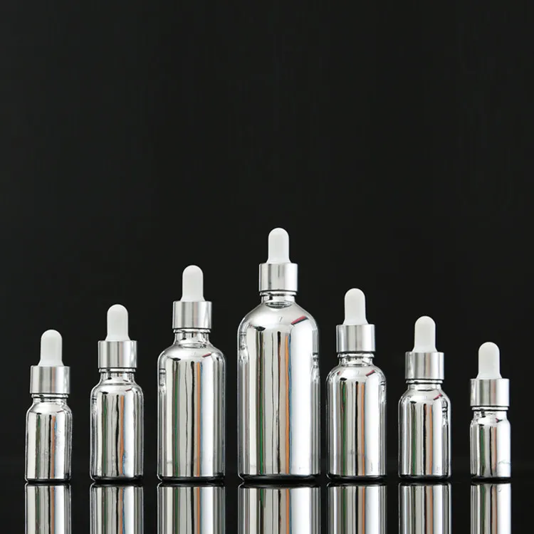 10ml 15ml 20ml 30ml 50ml 100ml Silver Metallic Dropper Bottle Electroplating Gold Glass Bottle