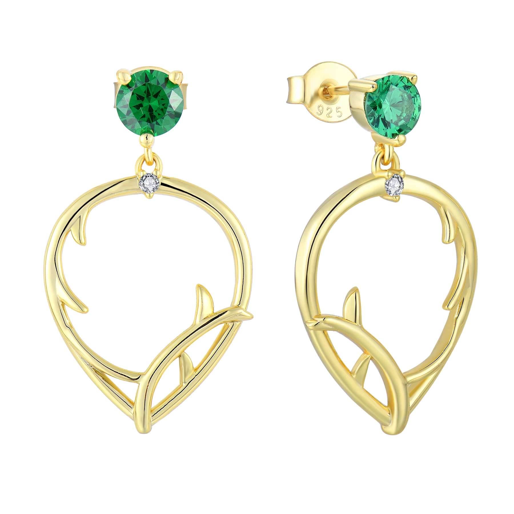 Роскошные настоящим 18К золотого цвета с круглой зеленый CZ серьги круглый камень в форме капли воды 18k золотые хорошее ювелирное