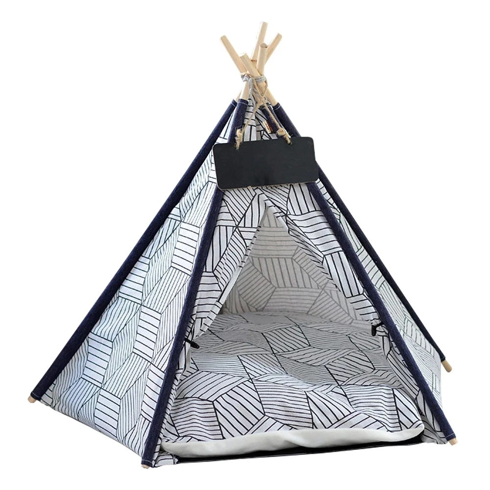 Washable Teepee Puppy Cat Indoor Outdoor Kennels Cave with Cushion and Blackboard Pet Tent House Dog Bed Portable Removable