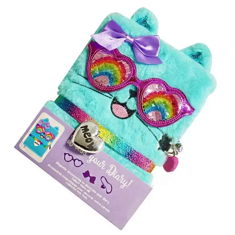 custom 3d plush notebook plush fluffy diary notebook journal set with lock