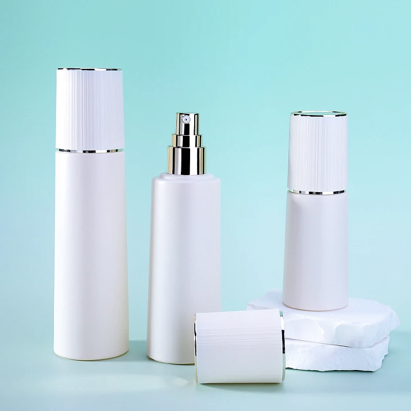 luxury cosmetic packaging serum glass bottle with dropper pump for essential oil lotion white porcelain