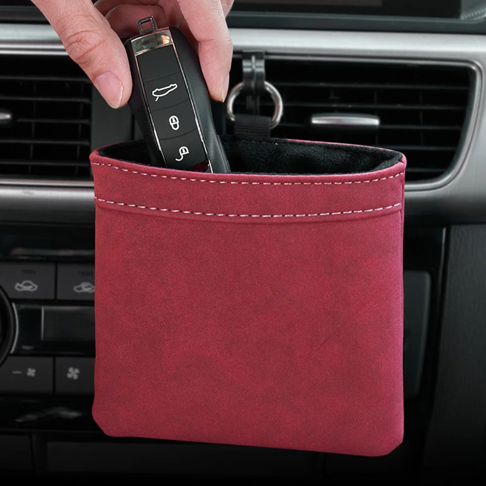 Car Outlet Hanging Organizer Seat Pockets Pu Leather Adjustable Storage Bag For Iphone Glasses Keys