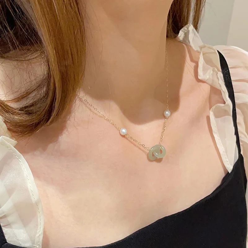 GT copper Natural Hetian Jade Double Round double round pendant necklaces  Healing Yoga Necklace for Women