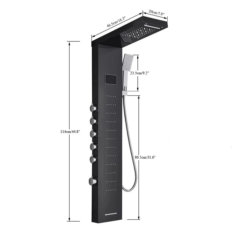 Digital Display Rainfall Shower Faucet Bathroom SPA Massage Jet Black LED Light Shower Panel With Handshower Bidet Sprayer Tap