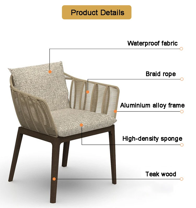 Modern Braid Rope Outdoor Garden Patio Furniture Chair Set Outdoor Dinning Tables and Chairs Set For Hotel Restaurant