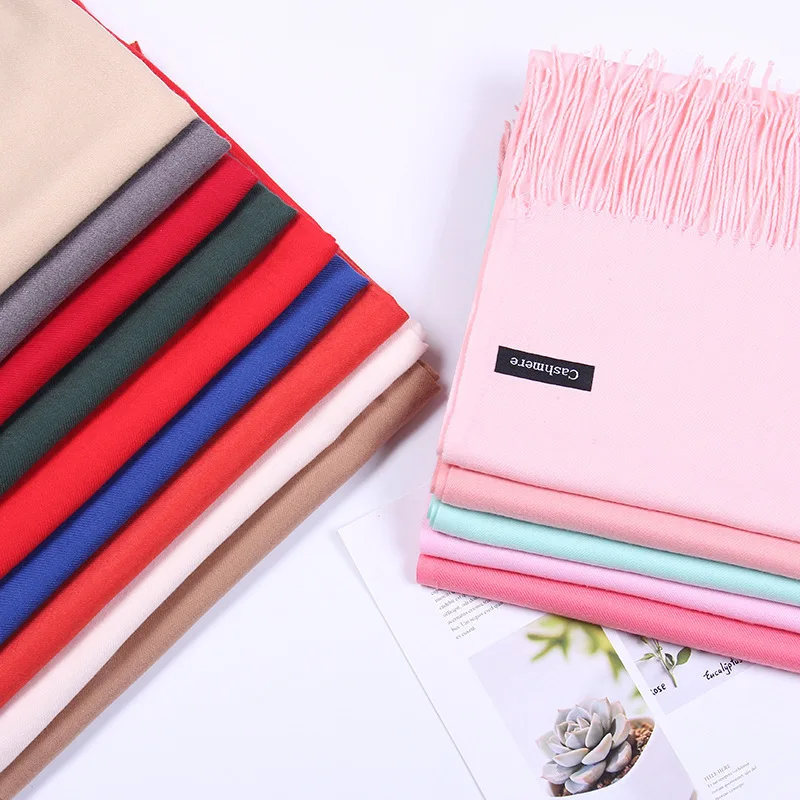 Winter Cashmere Scarf Luxury Scarves Lady Tassel Bandana Women Solid Shawl Wraps Foulard Tippet Pashmina Solid Color