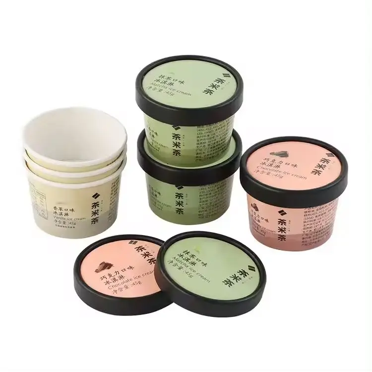 custom printed logo 3.5oz 4oz 5oz 6oz 8oz small biodegradable disposable square branded cups for ice cream and yoghurt
