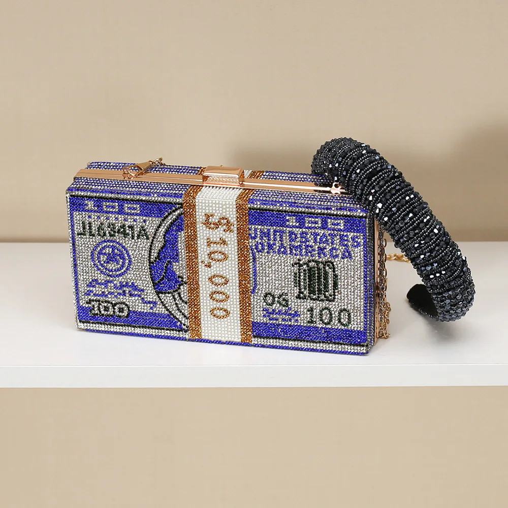 2021 New Design Diamond Dollars Clutch Bags Dollars Bling Purse Evening Bags Women Handbags Ladies Money Purse