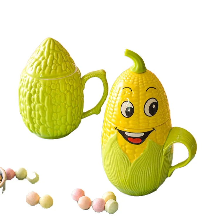 Creative ceramic cup small fresh cartoon corn mug large capacity milk coffee cup couple Mug office water bottle