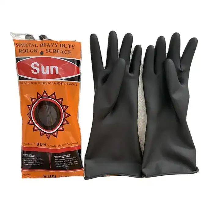 Good Price 35Cm Anti-Slip Water Proof Function Cleaning Protective Black Orange Latex Rubber Glove