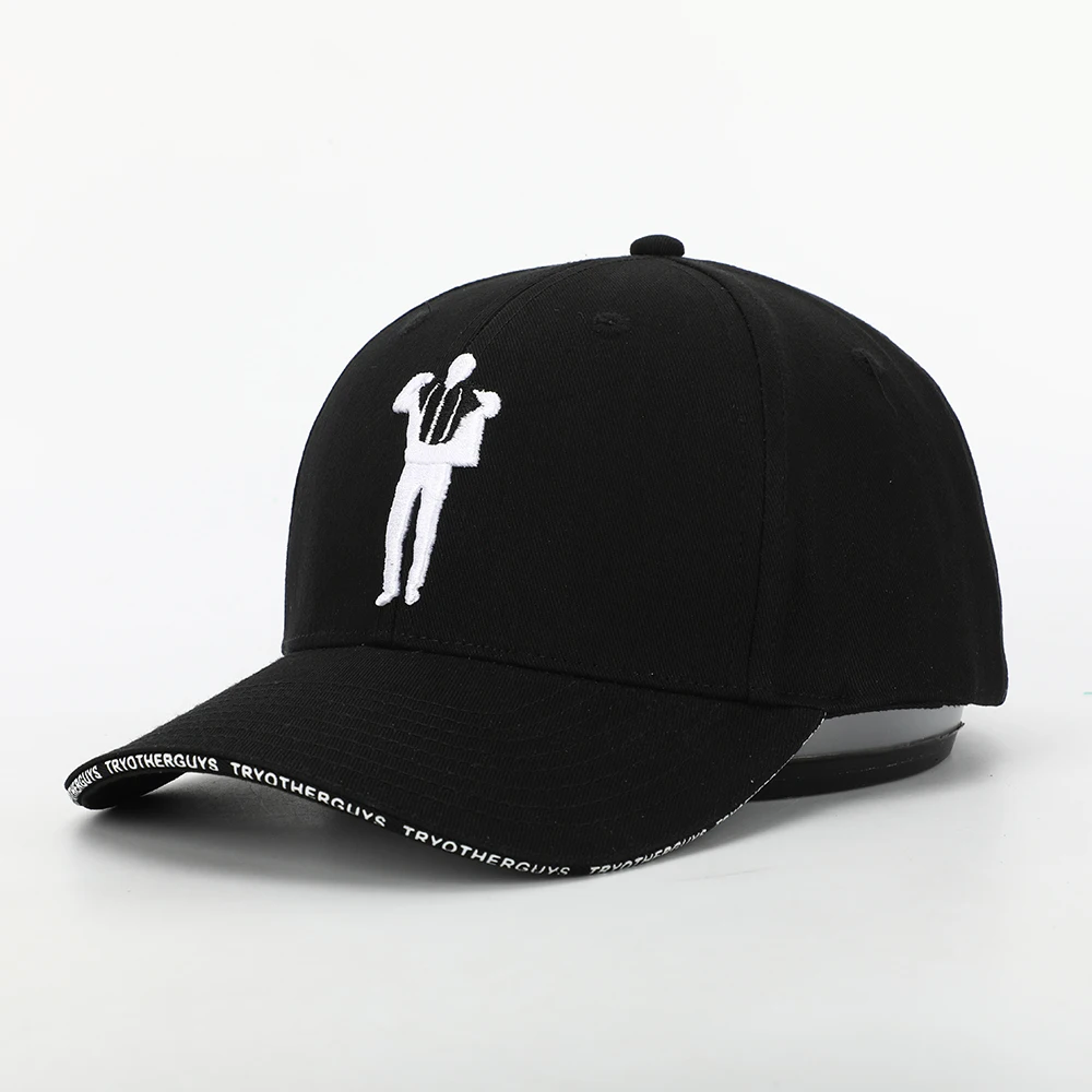 Wholesale Custom High Quality 6 Panel Plain Black Cotton Embroidery Logo Baseball Cap,Curved Sandwich Brim Structured Dad Hat