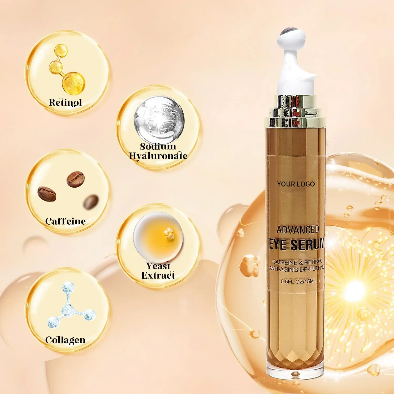 skincare 360 Roller with Massage Ball Caffeine and Yeast Under Eye Roller for Dark Circles Puffiness Bags Retinol Eye Serum