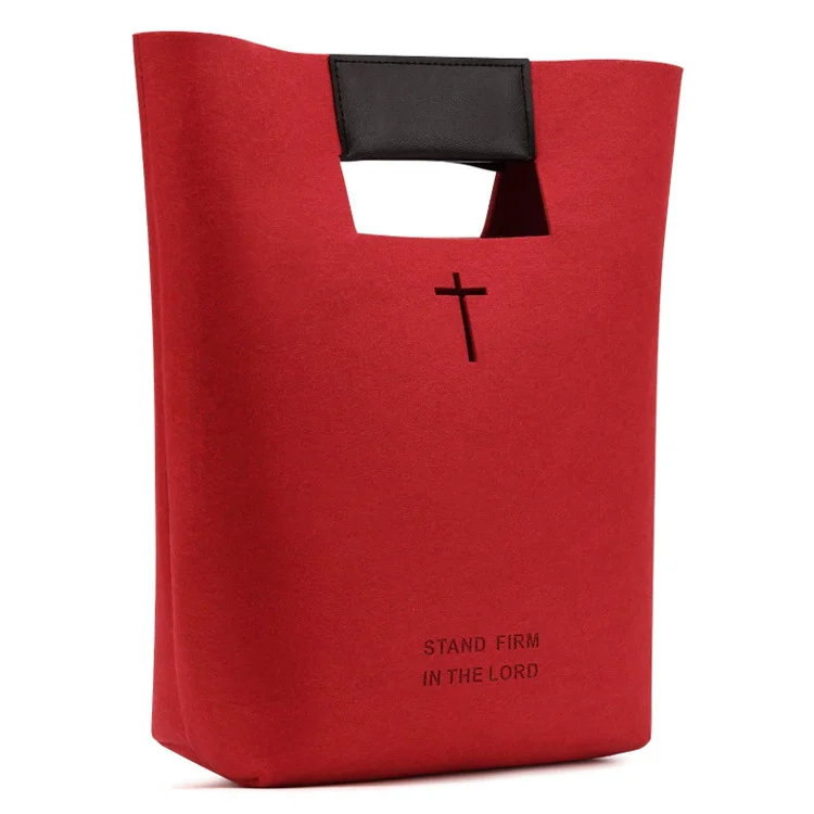 ins popular new high quality nylon felt fabric big capacity bible christian hand bag with cross